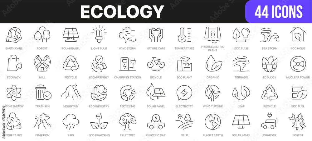 Ecology line icons collection. UI icon set in a flat design. Excellent signed icon collection. Thin outline icons pack. Vector illustration EPS10