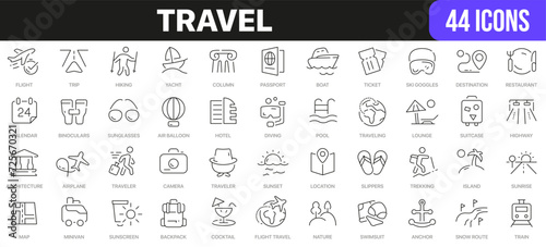 Travel line icons collection. UI icon set in a flat design. Excellent signed icon collection. Thin outline icons pack. Vector illustration EPS10