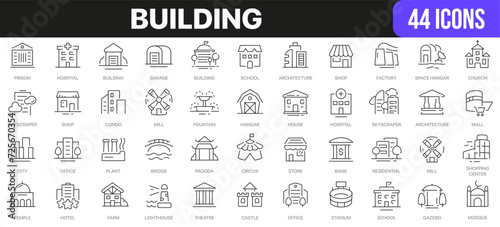 Building line icons collection. UI icon set in a flat design. Excellent signed icon collection. Thin outline icons pack. Vector illustration EPS10 photo