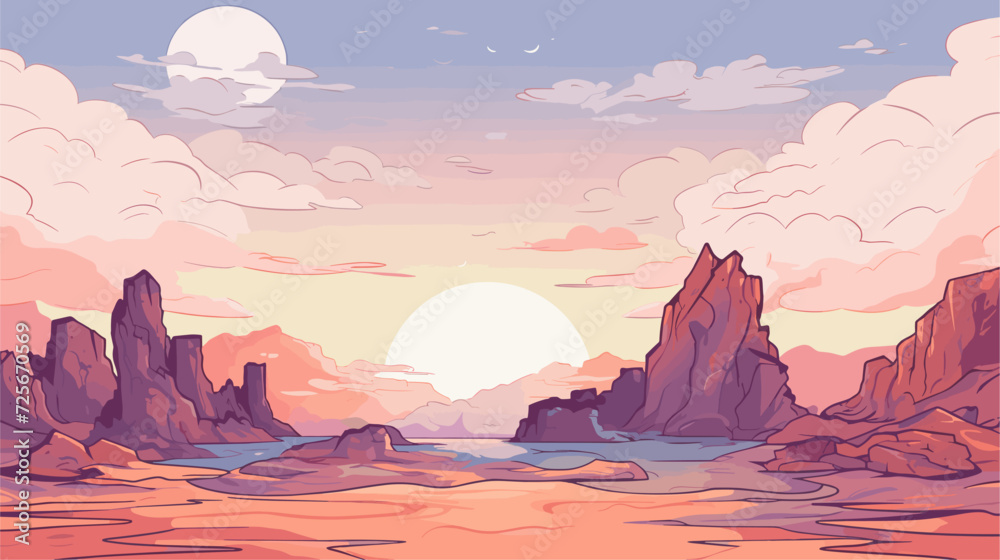 Vector scene of an alien landscape with floating islands strange rock ...