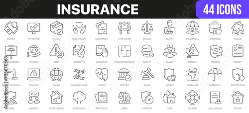 Insurance line icons collection. UI icon set in a flat design. Excellent signed icon collection. Thin outline icons pack. Vector illustration EPS10