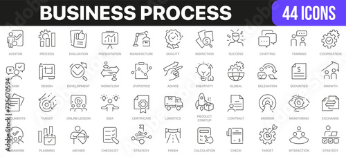 Business process line icons collection. UI icon set in a flat design. Excellent signed icon collection. Thin outline icons pack. Vector illustration EPS10