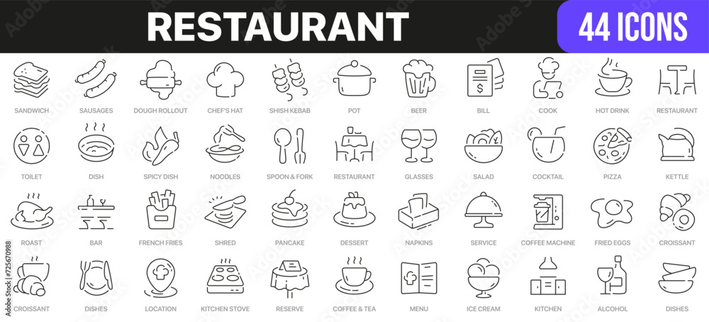 Restaurant line icons collection. UI icon set in a flat design. Excellent signed icon collection. Thin outline icons pack. Vector illustration EPS10