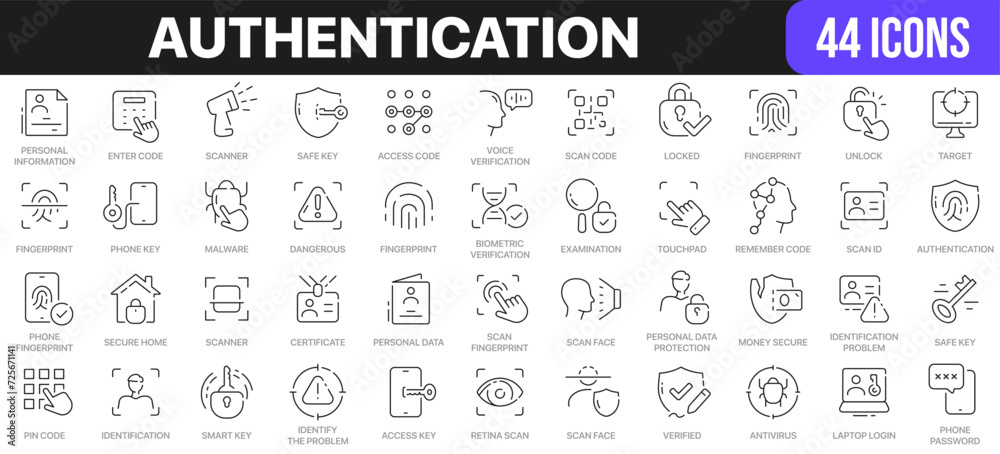 Authentication line icons collection. UI icon set in a flat design. Excellent signed icon collection. Thin outline icons pack. Vector illustration EPS10