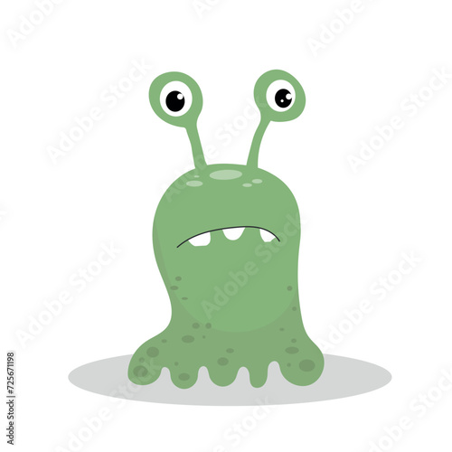 Cute green monster in flat style isolated on white background. Vector illustration