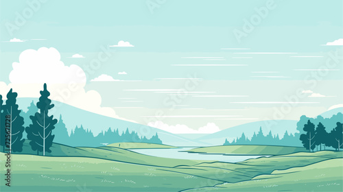 Vector illustration of a peaceful forest glade  capturing the soothing and refreshing atmosphere of nature's lush embrace. simple minimalist illustration creative