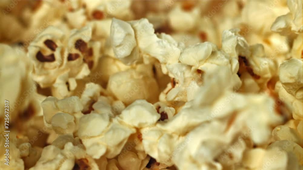 Popcorn falls on the table. Filmed on a high-speed camera at 1000 fps. High quality FullHD footage Popcorn falls on the table. Filmed on a high-speed camera at 1000 fps. High quality FullHD footage