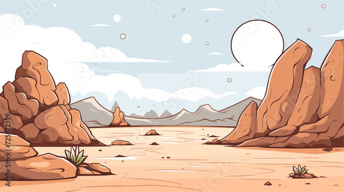 Vector art of an alien desert landscape  with bizarre rock formations and an eerie sky  capturing the mystique of unexplored extraterrestrial terrains. simple minimalist illustration creative