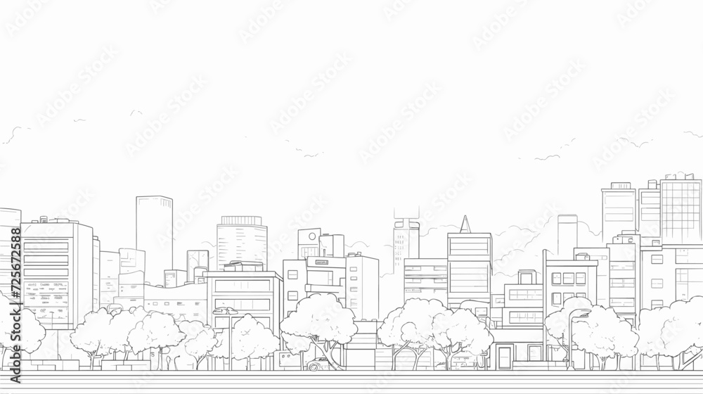 Contemporary vector illustration featuring a cityscape with modern Yokai  seamlessly integrating traditional supernatural beings into an urban setting. simple minimalist illustration creative