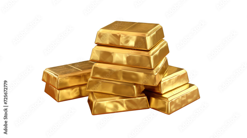 Set of gold bars , piles of gold lingots isolated on transparent and white background.PNG image