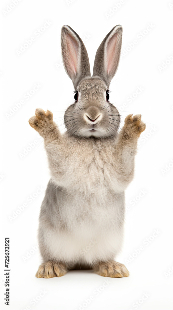 Rabbit standing on its paw isolated on white background Rabbit standing on its paw isolated on white background