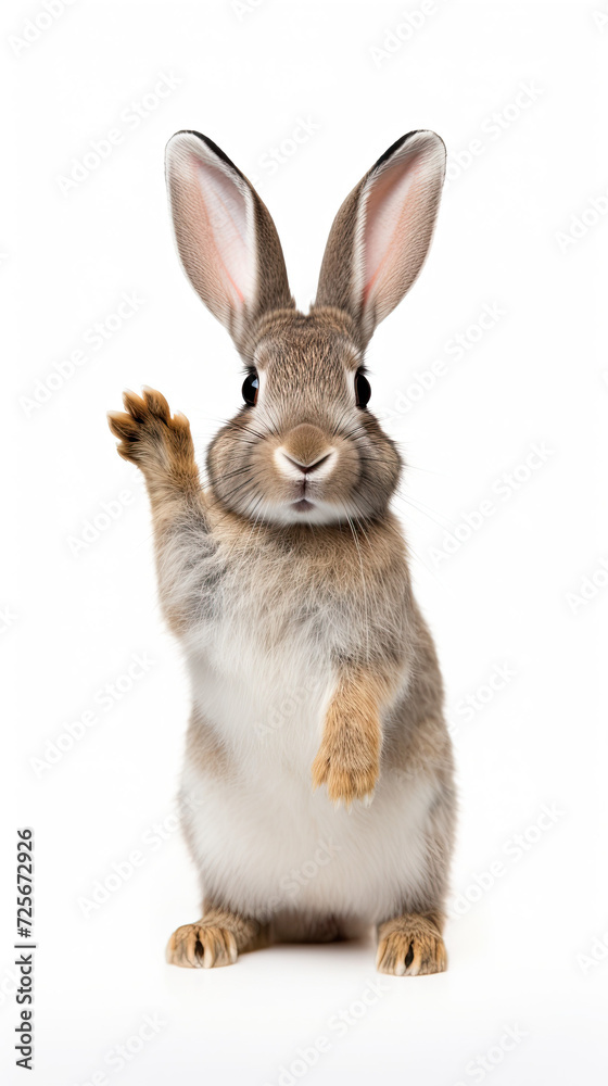 Fototapeta premium Rabbit standing on its paw isolated on white background