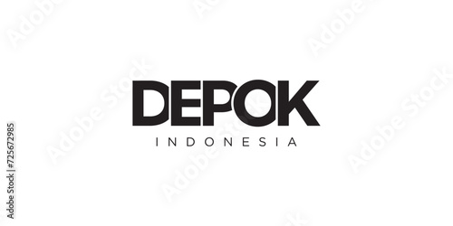 Depok in the Indonesia emblem. The design features a geometric style, vector illustration with bold typography in a modern font. The graphic slogan lettering. photo