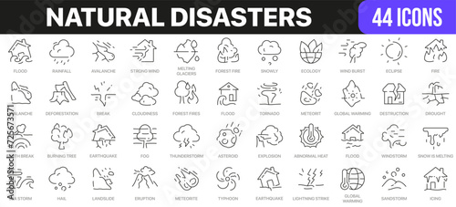 Natural disasters line icons collection. UI icon set in a flat design. Excellent signed icon collection. Thin outline icons pack. Vector illustration EPS10 photo