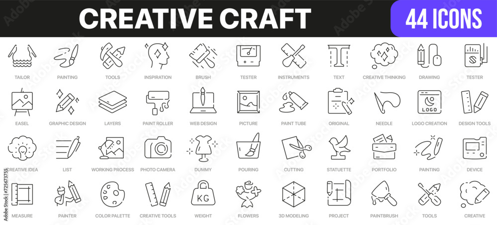 Creative craft line icons collection. UI icon set in a flat design. Excellent signed icon collection. Thin outline icons pack. Vector illustration EPS10 - obrazy, fototapety, plakaty 