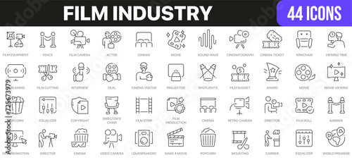 Film industry line icons collection. UI icon set in a flat design. Excellent signed icon collection. Thin outline icons pack. Vector illustration EPS10