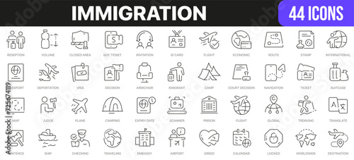 Immigration line icons collection. UI icon set in a flat design. Excellent signed icon collection. Thin outline icons pack. Vector illustration EPS10