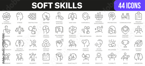Soft skills line icons collection. UI icon set in a flat design. Excellent signed icon collection. Thin outline icons pack. Vector illustration EPS10