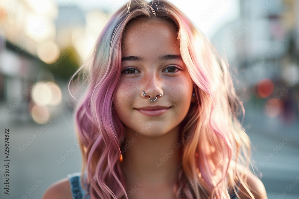 a girl with pink hair and a nose ring a girl with pink hair and a nose ring