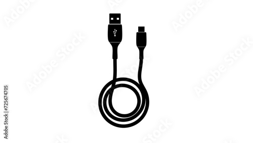 micro usb cable,  black isolated silhouette