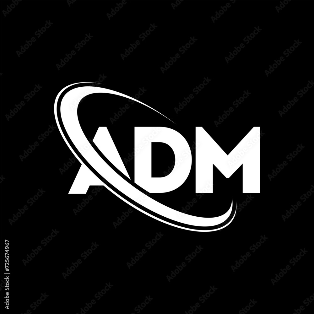 ADM logo. ADM letter. ADM letter logo design. Initials ADM logo linked with circle and uppercase monogram logo. ADM typography for technology, business and real estate brand.