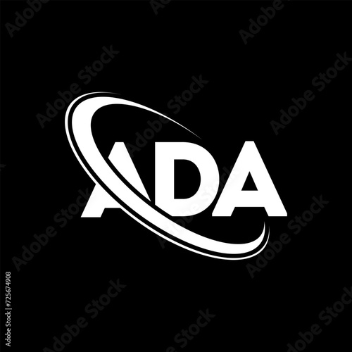 ADA logo. ADA letter. ADA letter logo design. Initials ADA logo linked with circle and uppercase monogram logo. ADA typography for technology, business and real estate brand.