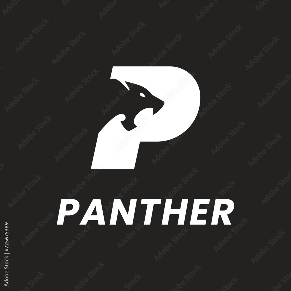 Letter P with panther head illustration. A panther head icon logo vector.