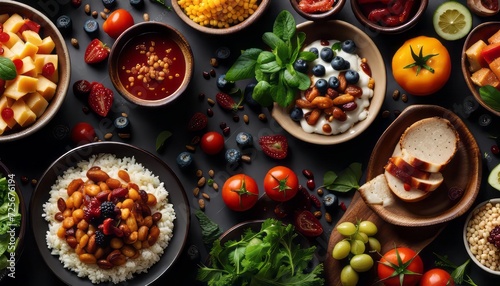 Wallpaper Mural Assortment of healthy food dishes. Top view. Free space for your text Torontodigital.ca