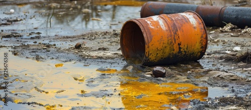 Chemical waste leak from rusty barrel- disposal.