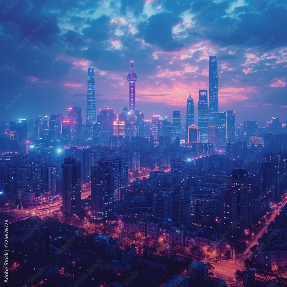 Fototapeta premium shanghai skyline and modern city skyscrapers at night
