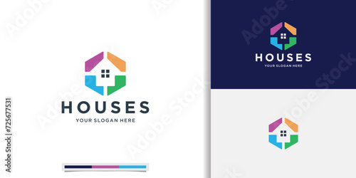 modern home logo inspiration in negative space design with color branding for business your company.