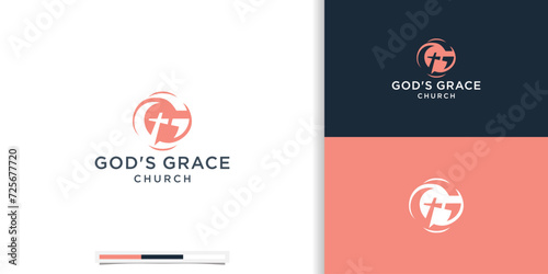 creative letter G logo combine with church symbol Christian cross. Symbols of christianity and circle shape