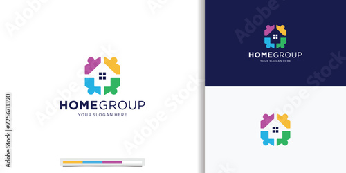 people vector logo combine with home shape concept. home group modern design inspirations.