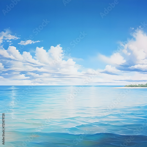 A wide horizon reveals the meeting of sky and sea in a tropical beach panorama , clouds in sky   © YOUCEF