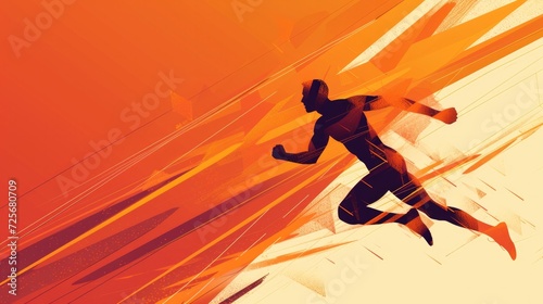 Geometric running man in vector on orange white background.