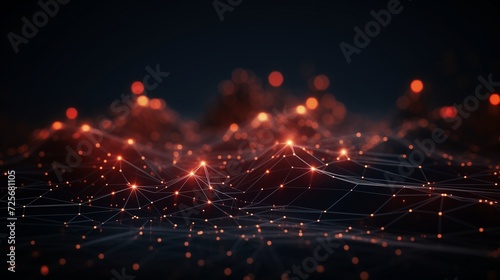 Visualization of a data technology theme, abstract design with 3D rendered connecting dots and lines, set on a dark background photo