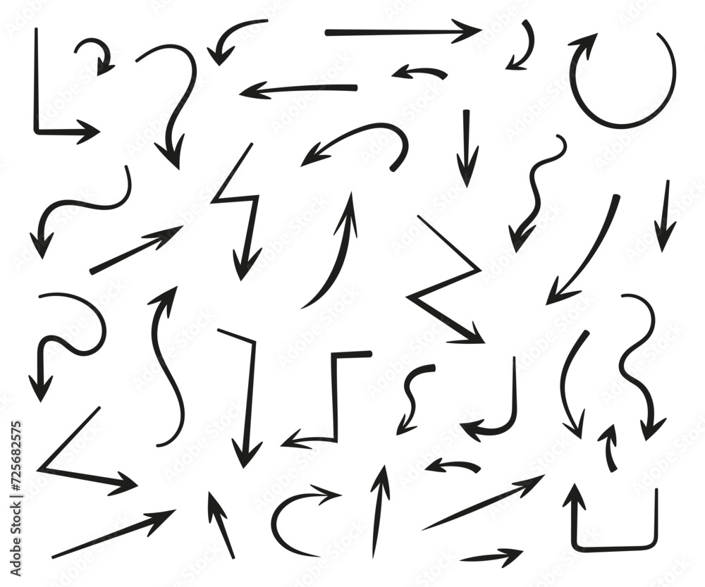Set of arrows with hand drawn doodle style organic shapes vector illustration Set of arrows with hand drawn doodle style organic shapes vector illustration