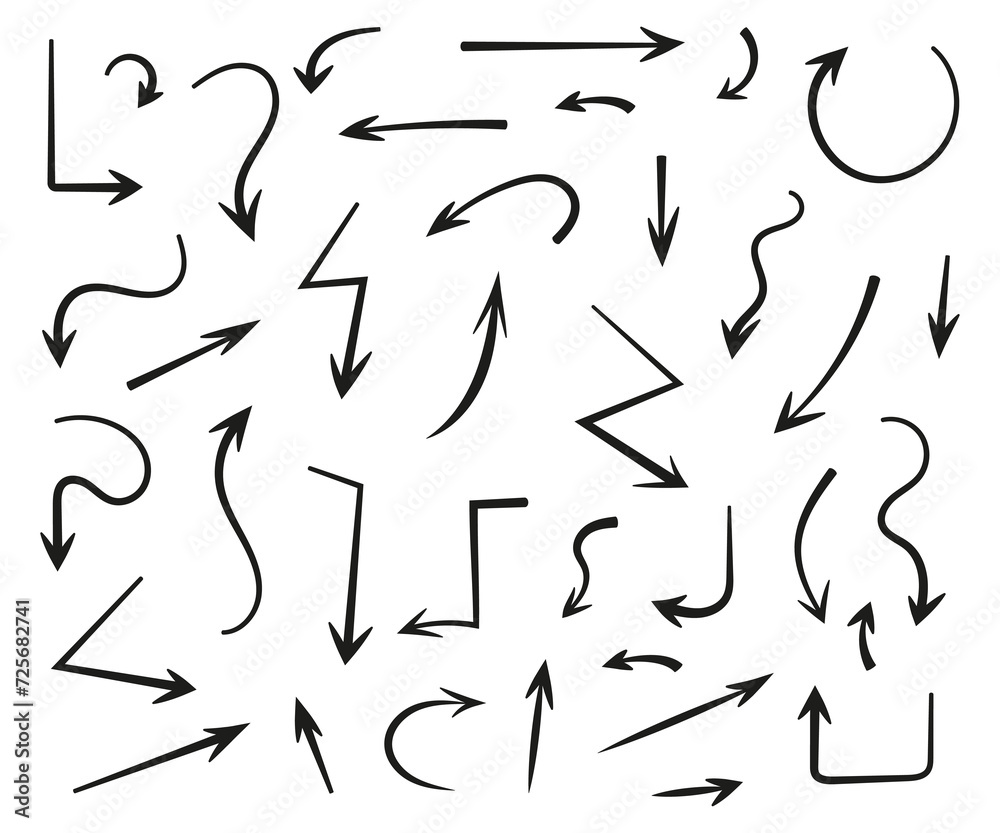 Set of arrows with hand drawn doodle style organic shapes vector illustration Set of arrows with hand drawn doodle style organic shapes vector illustration