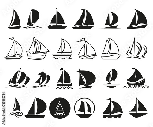 Set of boats setting sail in the sea sailboat silhouettes vector illustration photo