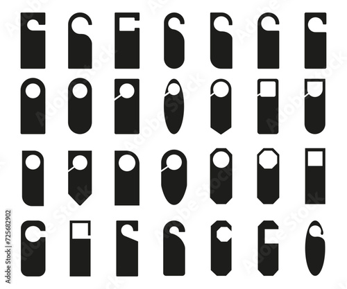Door hanger tags for room in hotel or resort . paper door handle lock hangers set template photo