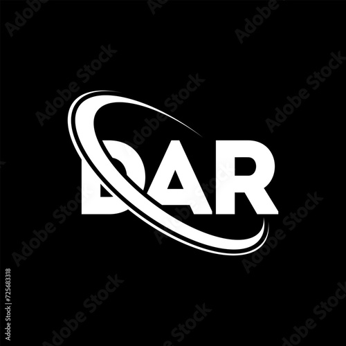 DAR logo. DAR letter. DAR letter logo design. Intitials DAR logo linked with circle and uppercase monogram logo. DAR typography for technology, business and real estate brand.