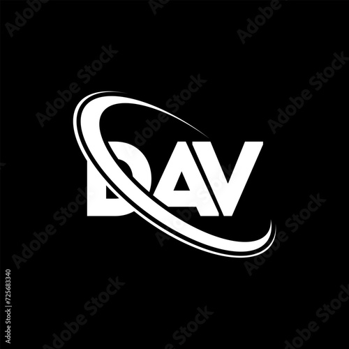 DAV logo. DAV letter. DAV letter logo design. Intitials DAV logo linked with circle and uppercase monogram logo. DAV typography for technology, business and real estate brand.