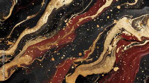 Abstract luxury marble background. Digital art marbling texture. Red, black and gold © Jan