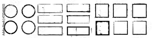 Grunge round square and rectangle frames. empty black boxes round and square border set. Rectangle borders collections.