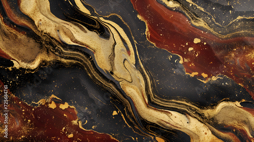 Abstract luxury marble background. Digital art marbling texture. Red, black and gold