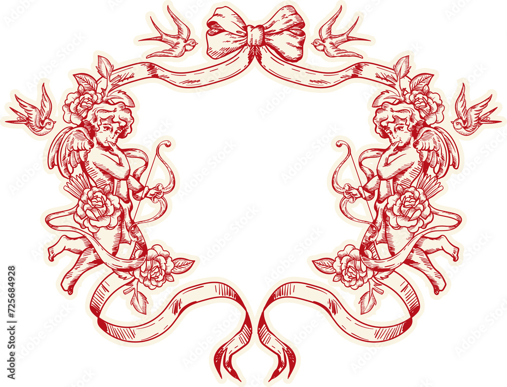 Hand-drawn graphic romantic elements. Vinatge Tattoo Design Hand-drawn graphic romantic elements. Vinatge Tattoo Design