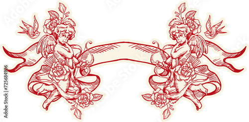 Hand-drawn graphic romantic elements. Vinatge Tattoo Design photo