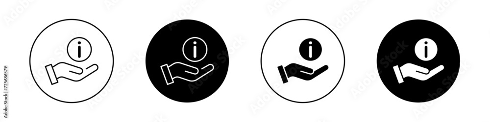 Hand with information icon set. Hand hint with finger pointed vector symbol in a black filled and outlined style. Know Guidance sign - obrazy, fototapety, plakaty 