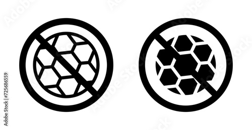 No ball game sign icon set. Ban soccer sport vector symbol in a black filled and outlined style. Forbidden football game sign. photo