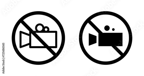 No recording icon set. Camera recording prohibition vector symbol in a black filled and outlined style. Prohibited photography sign. photo